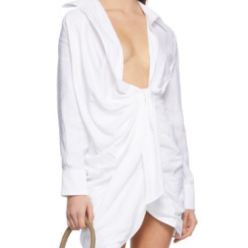 Jacquemus La Bahia Deep-V Mini Shirtdress 38